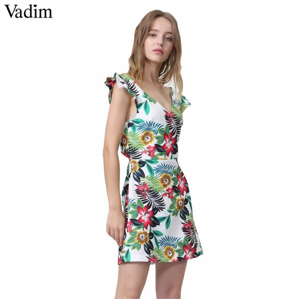 vadim women v neck floral pattern dress sleeveless back cut out ladies summer casual chic mini dresses vestidos qa087, Black;gray
vadim women v neck floral pattern dress sleeveless back cut out ladies summer casual chic mini dresses vestidos qa087, Black;gray