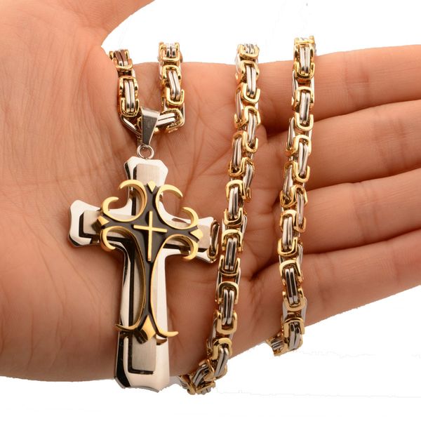 hiphop style of a necklace with gold cross pendant between titanium steel and stainless steel for men, Silver
hiphop style of a necklace with gold cross pendant between titanium steel and stainless steel for men, Silver