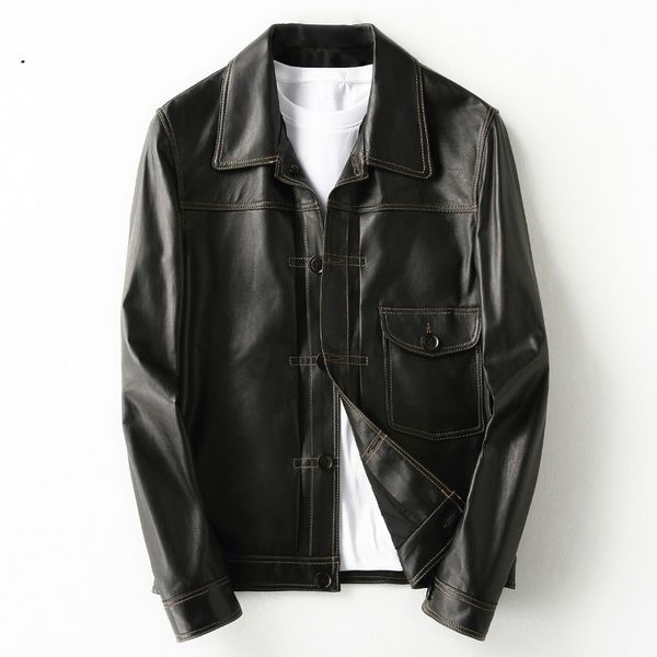 men's leather & faux genuine jacket men short 100% sheepskin coat motorcycle spring veste cuir homme kfs19m013-m kj2162, Black
men's leather & faux genuine jacket men short 100% sheepskin coat motorcycle spring veste cuir homme kfs19m013-m kj2162, Black