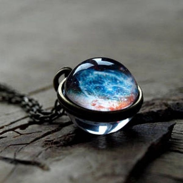 double-sided glass ball pendant time gem universe handmade custom star necklace, Silver
double-sided glass ball pendant time gem universe handmade custom star necklace, Silver