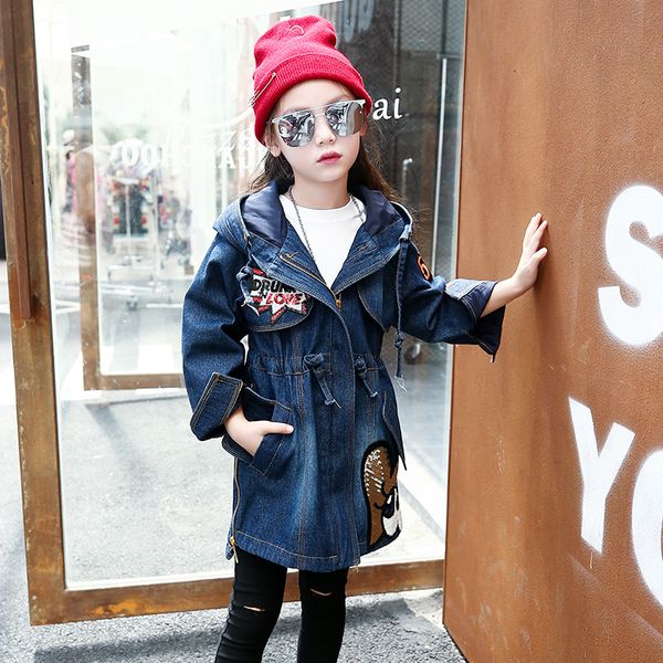 denim windbreaker jackets for girl spring hooded embroidery sequined outewear jeans jacket children kids long coat clothing, Blue;gray
denim windbreaker jackets for girl spring hooded embroidery sequined outewear jeans jacket children kids long coat clothing, Blue;gray