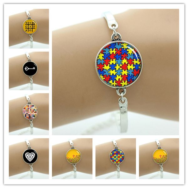 

autism heart bracelet colorful autism awareness jigsaw puzzle pieces charms the key to my heart women jewelry t525, Black