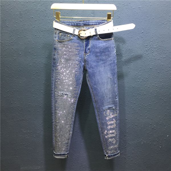 european fashion rhinestones diamond letters distressed women denim pants blue casual jeans female pants
european fashion rhinestones diamond letters distressed women denim pants blue casual jeans female pants