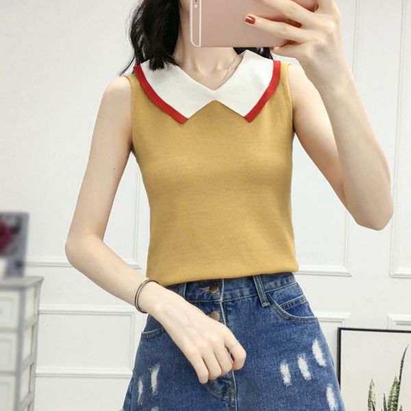 female sleeveless tank turn down collor shirts women back hollowed-out knit vest, White
female sleeveless tank turn down collor shirts women back hollowed-out knit vest, White