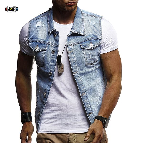 idopy casual men`s denim vest ripped distressed sleeveless jeans jacket and coat waistcoat, Black;white
idopy casual men`s denim vest ripped distressed sleeveless jeans jacket and coat waistcoat, Black;white