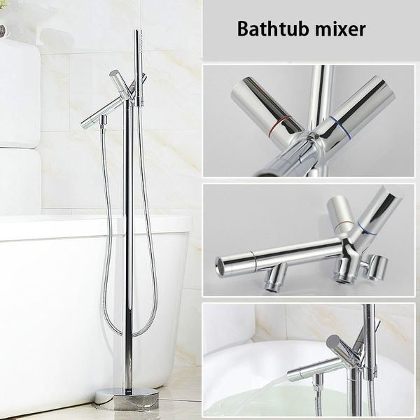 

Floor Stand Mounted Bathroom Bathtuband Mixer Faucet Brass Chromed Double Handles Bath Shower Tub Hot & Cold Water Mixer Tap
