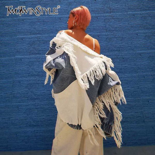 twotwinstyle лоскутная кисточкой джинсовой куртки для женщин нагрудные с длинным рукавом хит цвет streetwear пальто женский 2020 осень новый, Black;brown
twotwinstyle лоскутная кисточкой джинсовой куртки для женщин нагрудные с длинным рукавом хит цвет streetwear пальто женский 2020 осень новый, Black;brown