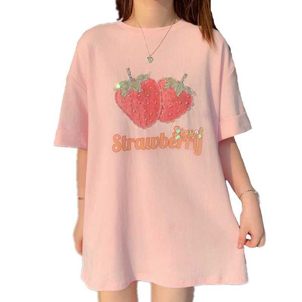 women summer pink tshirt short sleeve strawberry embroidery pearl beading tee shirt kawaii girls casual t-shirts 2xl, White
women summer pink tshirt short sleeve strawberry embroidery pearl beading tee shirt kawaii girls casual t-shirts 2xl, White