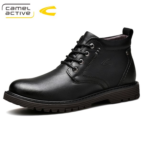 

camel active new men's winter boots short plush warm genuine leather boots snow man fashion casual youth trend male boats, Black