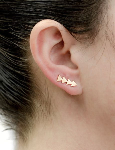 

women simple metal geometric triangle earrings ear studs cuff clip fashion punk gold color leaf jewelry piercing ear accessories, Golden;silver
