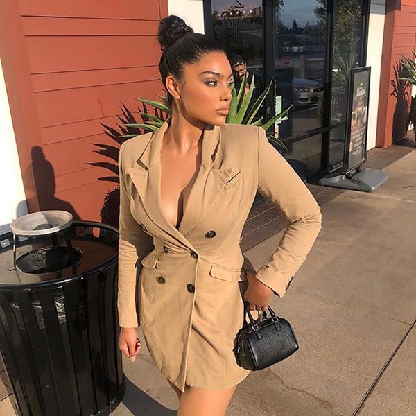 deep v neck blazer feminino winter double breasted slim jacket fake pocket khaki long blazer office women clothes 2019, White;black
deep v neck blazer feminino winter double breasted slim jacket fake pocket khaki long blazer office women clothes 2019, White;black
