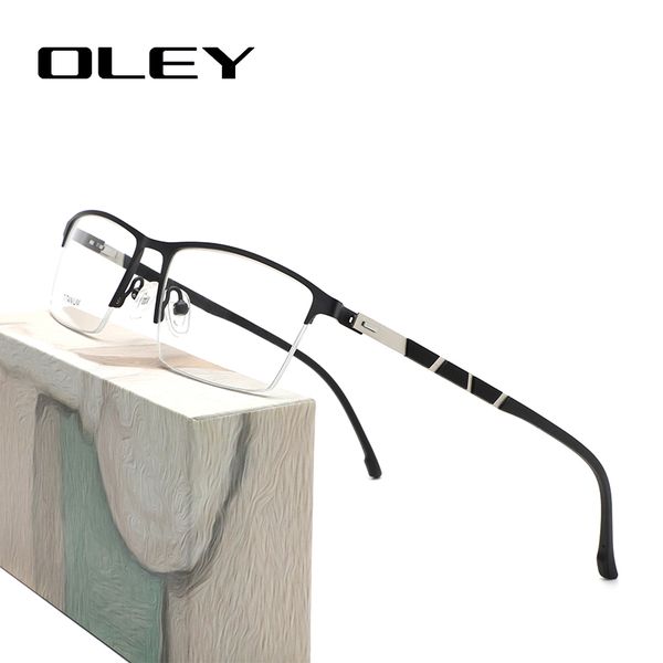 oley glasses frame optical series myopia hyperopia presbyopia progressive prescription glasses square titanium alloy, Black