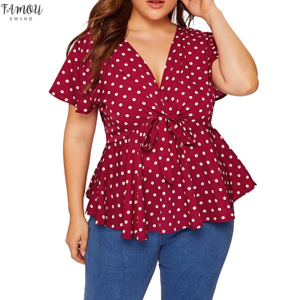 womens large size v neck short sleeve shirt polka dot knot front womens summer blouse roupas feminina, White
womens large size v neck short sleeve shirt polka dot knot front womens summer blouse roupas feminina, White