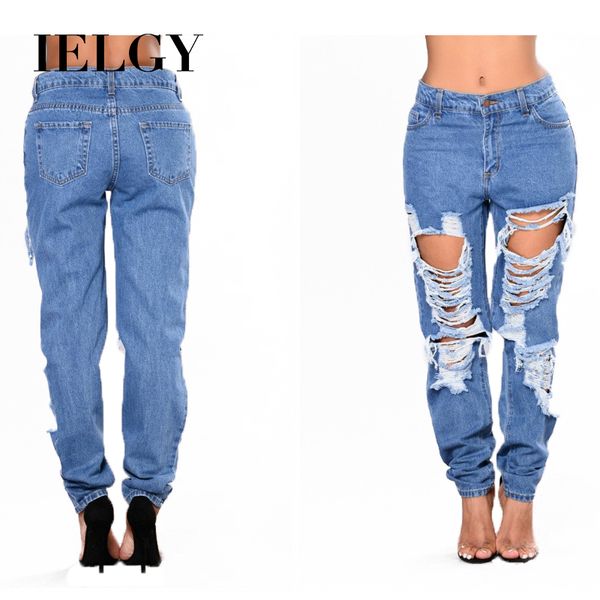 ielgy big hole jeans women's trend wear fashion tassel design wild loose comfortable bottom pants, Blue
ielgy big hole jeans women's trend wear fashion tassel design wild loose comfortable bottom pants, Blue