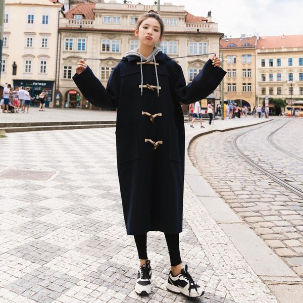 preppy style horn button women long cashmer coat wide-waisted women's woolen jacket turn-down collar coat and jacket, Black
preppy style horn button women long cashmer coat wide-waisted women's woolen jacket turn-down collar coat and jacket, Black