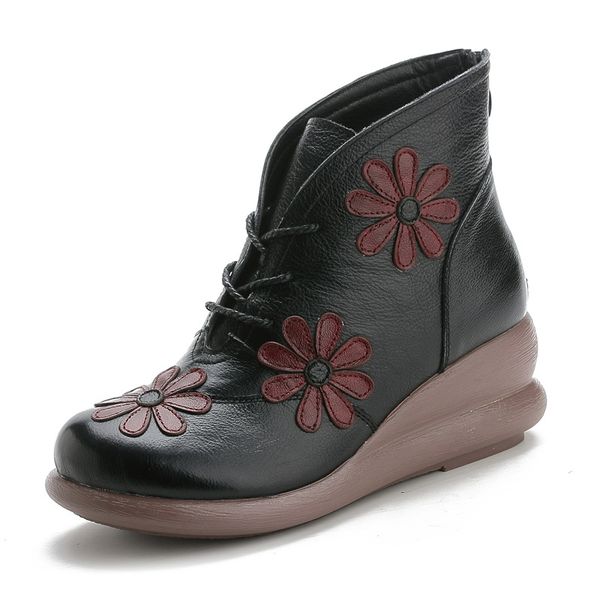 2019 autumn and winter new genuine leather casual women's shoes vintage flower retro handmade women ankle boots with fur booties, Black
2019 autumn and winter new genuine leather casual women's shoes vintage flower retro handmade women ankle boots with fur booties, Black