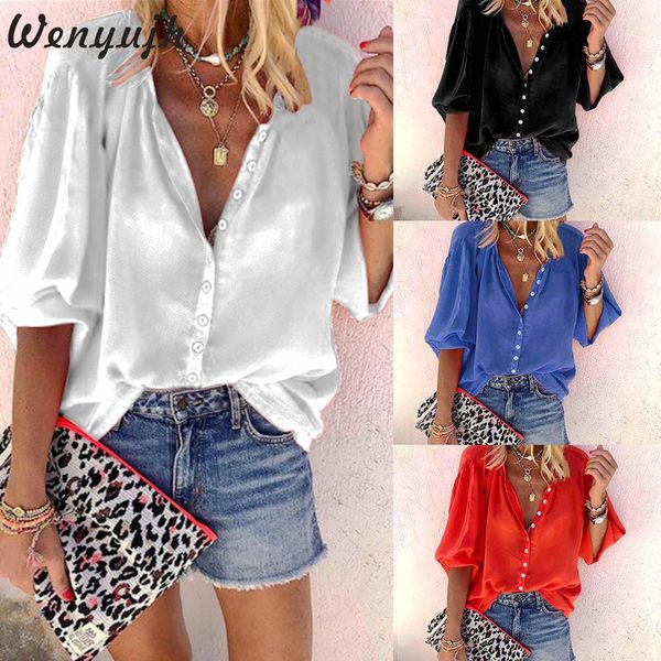wenyujh women casual solid blouse button plus size shirt ladies loose latern sleeve v-neck and blouses blusas mujer de moda, White
wenyujh women casual solid blouse button plus size shirt ladies loose latern sleeve v-neck and blouses blusas mujer de moda, White