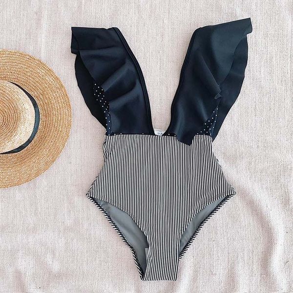 women's swimwear 2021 one piece swimsuit women push up monokini ruffle solid bathing suit swimming for, White;black
women's swimwear 2021 one piece swimsuit women push up monokini ruffle solid bathing suit swimming for, White;black