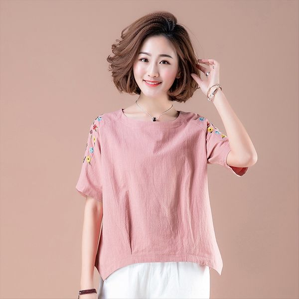 2019 cotton linen summer clothes female large size short-sleeved embroidered t-shirt clothing middle-aged and elderly clothin t-shirt middle, White
2019 cotton linen summer clothes female large size short-sleeved embroidered t-shirt clothing middle-aged and elderly clothin t-shirt middle, White