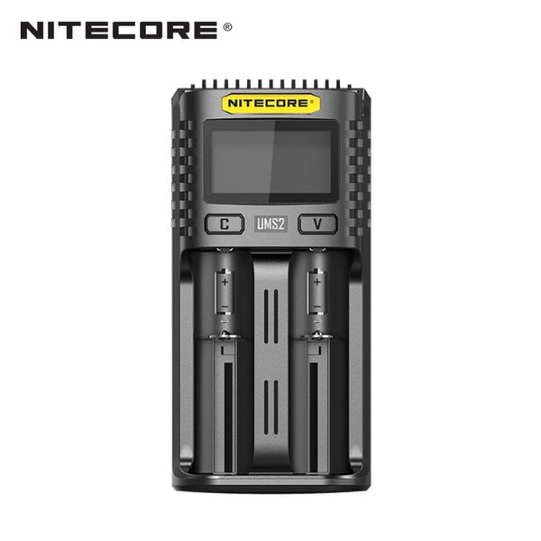 

Быстрое зарядное устройство Nitecore UMS2 с 2 гнездами и ЖК-экраном Максимальная мощность 4000 мАч, практически для всех батарей IMR / Li-ion / LiFePO4