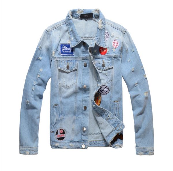 mens's fashion denim jackets blue badges ripped denim jackets high street designer coat for male, Black;brown
mens's fashion denim jackets blue badges ripped denim jackets high street designer coat for male, Black;brown