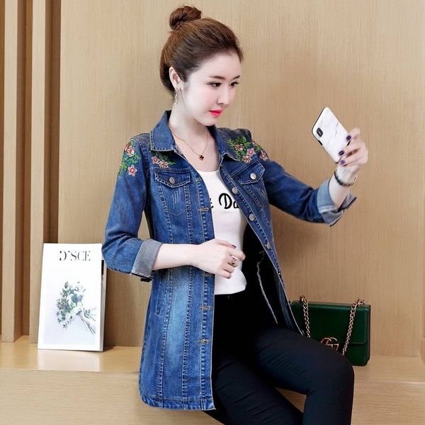 embroidery casual basic long jeans coats 2019 autumn women denim jacket femme elegant vintage jackets outwear casacos feminino, Black;brown
embroidery casual basic long jeans coats 2019 autumn women denim jacket femme elegant vintage jackets outwear casacos feminino, Black;brown