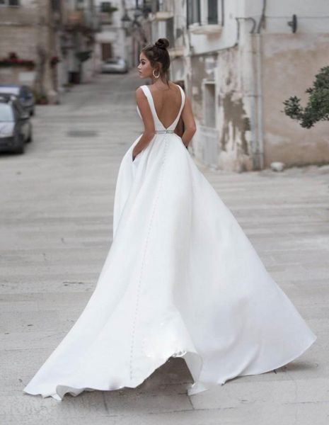 satin wedding dresses v neck bride dresses buttons vestido de novia boho elegant wedding gown for women custom made, White
satin wedding dresses v neck bride dresses buttons vestido de novia boho elegant wedding gown for women custom made, White