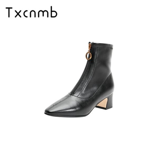txcnmb boots women genuine leather boots handmade ankle brand square toe chunky ladies shoes plush size, Black
txcnmb boots women genuine leather boots handmade ankle brand square toe chunky ladies shoes plush size, Black
