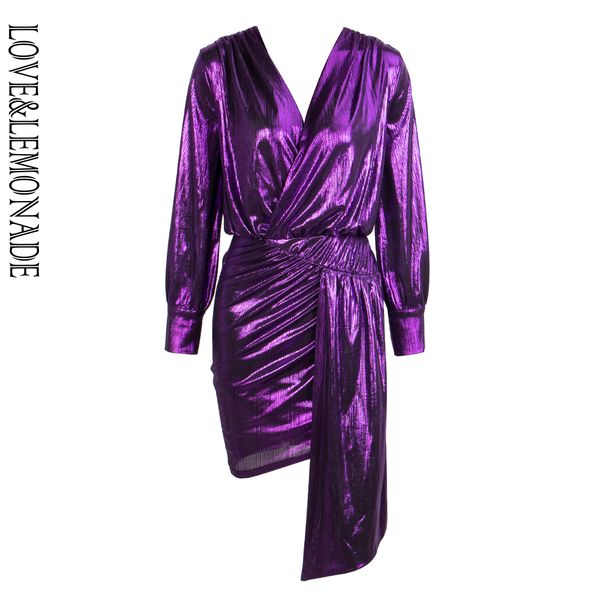 love&lemonade deep v-neck loose upper body pleated streamline decoration purple reflective material dress lm81747, Black;gray
love&lemonade deep v-neck loose upper body pleated streamline decoration purple reflective material dress lm81747, Black;gray