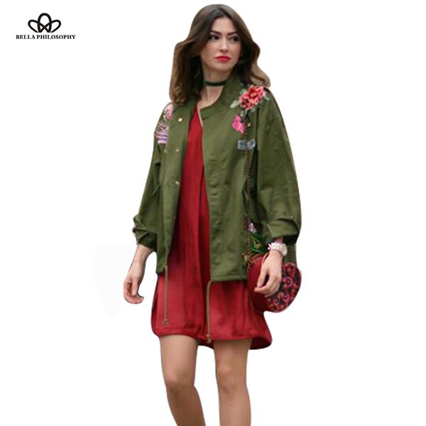 wholesale- bella philosophy 2017 spring peacock peony embroidery loose a word version coat jacket army green, Black;brown
wholesale- bella philosophy 2017 spring peacock peony embroidery loose a word version coat jacket army green, Black;brown
