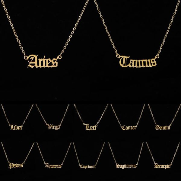 fashion zodiac star sign necklace stainless steel old english horoscope necklace women simple gold pendant jewelry, Silver
fashion zodiac star sign necklace stainless steel old english horoscope necklace women simple gold pendant jewelry, Silver