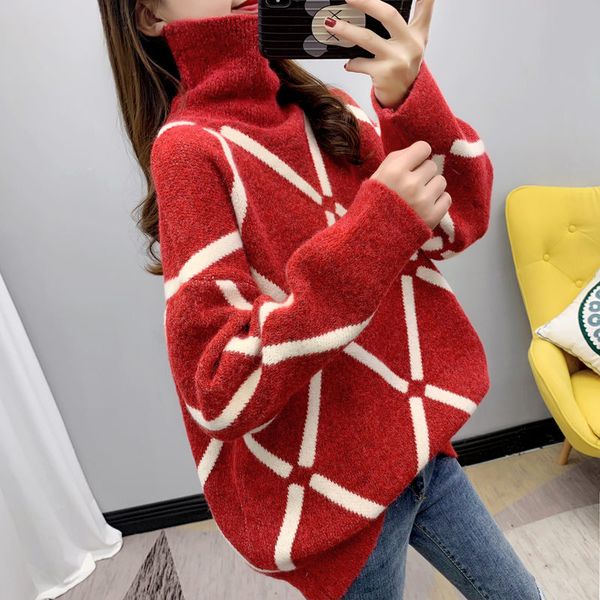 turtleneck red sweater pullover women's casual bottoming shirt winter korean knitwear new christmas knitting blouse f2686, White;black
turtleneck red sweater pullover women's casual bottoming shirt winter korean knitwear new christmas knitting blouse f2686, White;black