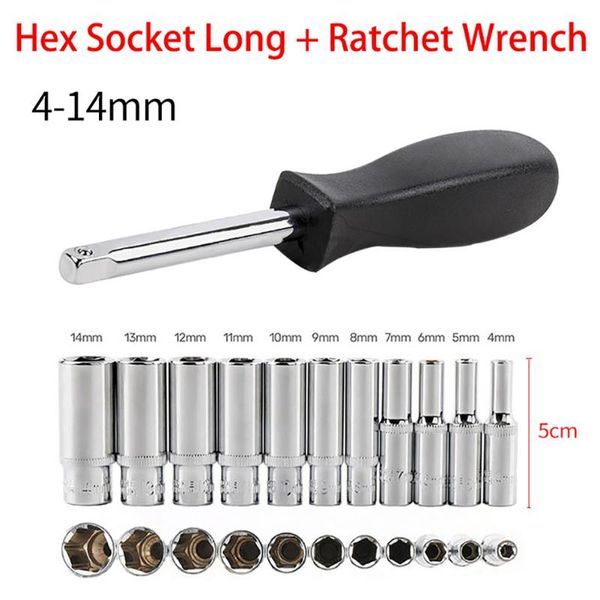 12pcs 1/4" drive deep socket set hand tools 6 point long socket hex repair tool with ratchet wrench 4-14 mm
12pcs 1/4" drive deep socket set hand tools 6 point long socket hex repair tool with ratchet wrench 4-14 mm