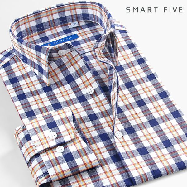 pure cotton long sleeve shirt male all cotton grid leisure shirt 2020 season imitation flax fang collar male middle age, White;black