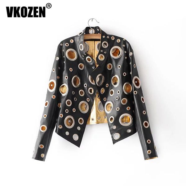 fashion women's zipper tunic jacket coats women metal hole hollow out pu leather jacket punk motorcycle coat outwear, Black
fashion women's zipper tunic jacket coats women metal hole hollow out pu leather jacket punk motorcycle coat outwear, Black