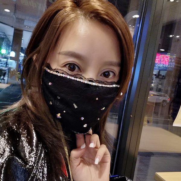 мода bling бриллианты защитный хлопок кружевная маска кристалл блеск рот крышка многоразового использования горный хрусталь маска для лица э