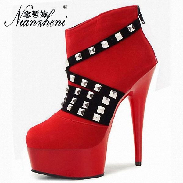 15cm ankle boots round toe flock rivet red short boots gladiator cross dressing dress lady shoes 6 inch thin heels, Black
15cm ankle boots round toe flock rivet red short boots gladiator cross dressing dress lady shoes 6 inch thin heels, Black