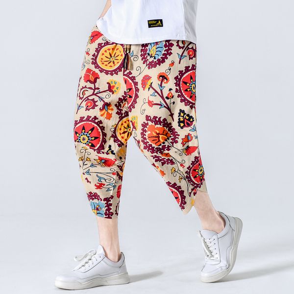 2020 summer harem pants male chinese style flower printed color casual pants men loose calf-length men's jogger trousers, Black
2020 summer harem pants male chinese style flower printed color casual pants men loose calf-length men's jogger trousers, Black