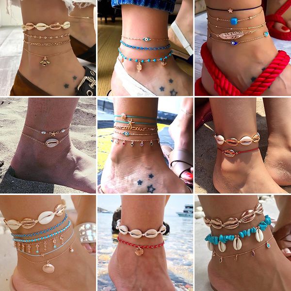 4 pcs/set fashion charm geometric shell crystal bee chain anklet gold anklets women exquisite summer party beach jewelry gift, Red;blue
4 pcs/set fashion charm geometric shell crystal bee chain anklet gold anklets women exquisite summer party beach jewelry gift, Red;blue