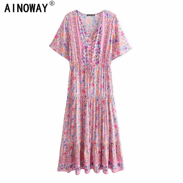 vintage chic women pink floral print sleeve beach bohemian rayon maxi dresses ladies v neck botton tassel boho dress vestidos, Black;gray
vintage chic women pink floral print sleeve beach bohemian rayon maxi dresses ladies v neck botton tassel boho dress vestidos, Black;gray