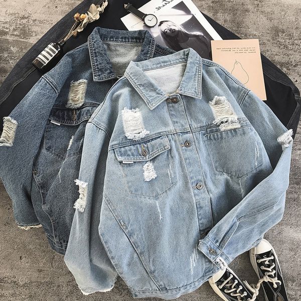 spring and autumn new style denim jacket men and women handsome bf loose-fit hong kong style trend irregular grinding with holes, Black;brown
spring and autumn new style denim jacket men and women handsome bf loose-fit hong kong style trend irregular grinding with holes, Black;brown