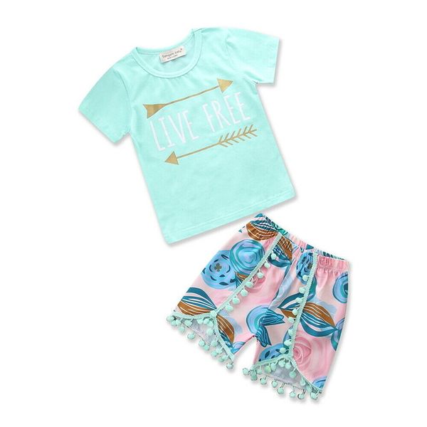 beach style kids baby girl outfits summer 2pcs short sleev letter t-shirt tassels floral shorts girls cotton clothes 1-6y, White
beach style kids baby girl outfits summer 2pcs short sleev letter t-shirt tassels floral shorts girls cotton clothes 1-6y, White