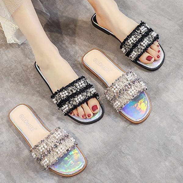 pearl fringe dazzling gingham fabric slippers woman slip on outside beach flipflop shoes women beads tassel low heel slides femm, Black
pearl fringe dazzling gingham fabric slippers woman slip on outside beach flipflop shoes women beads tassel low heel slides femm, Black