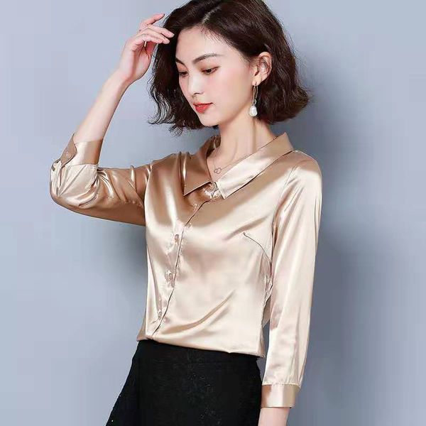 new arrived women's office work shirts female elegant silk satin long sleeve button lapel party blouse, White
new arrived women's office work shirts female elegant silk satin long sleeve button lapel party blouse, White