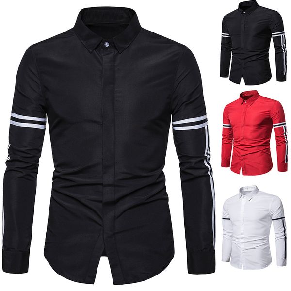 2019 autumn new european and american men's long-sleeved shirt men's simple shirt ribbon stitching business casual white, White;black
2019 autumn new european and american men's long-sleeved shirt men's simple shirt ribbon stitching business casual white, White;black
