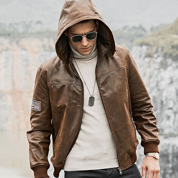 hooded short genuine leather coat large size pigskin leather jacket men motorcycle jacket pilot, Black
hooded short genuine leather coat large size pigskin leather jacket men motorcycle jacket pilot, Black