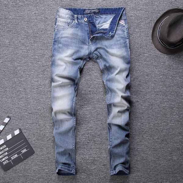 summer fashion men jeans light blue white wash slim fit classical jeans men simple denim pants italian vintage designer
summer fashion men jeans light blue white wash slim fit classical jeans men simple denim pants italian vintage designer