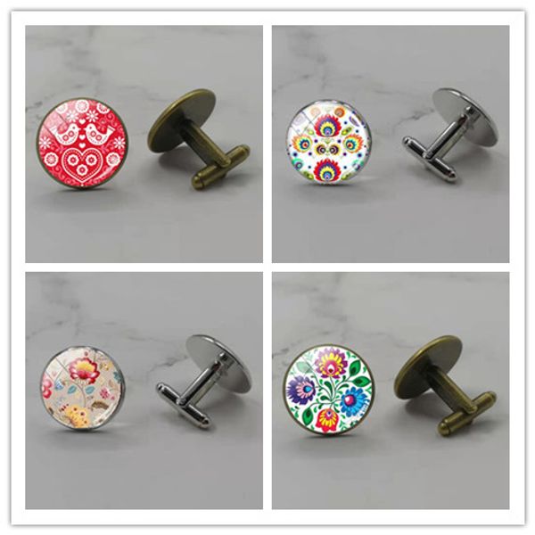 new polish folk art pattern earrings flower cuff buckle glass convex p cufflinks craft jewelry, Silver;golden
new polish folk art pattern earrings flower cuff buckle glass convex p cufflinks craft jewelry, Silver;golden