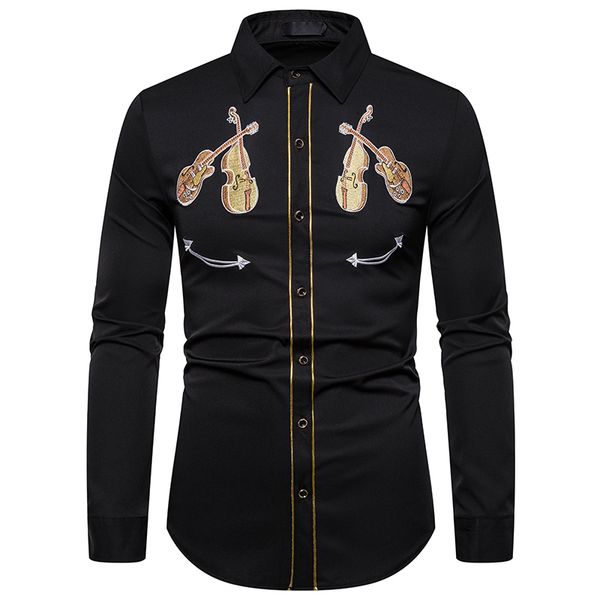 men's western cowboy violin embroidery shirt casual button down shirts slim fit long sleeve party shirts personality, White;black
men's western cowboy violin embroidery shirt casual button down shirts slim fit long sleeve party shirts personality, White;black
