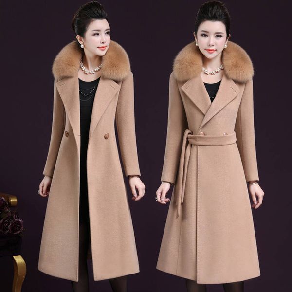 winter office lady long wool blend coat women 2019 large fur collar cashmere woolen jacket elegant lady slim belt, Black
winter office lady long wool blend coat women 2019 large fur collar cashmere woolen jacket elegant lady slim belt, Black